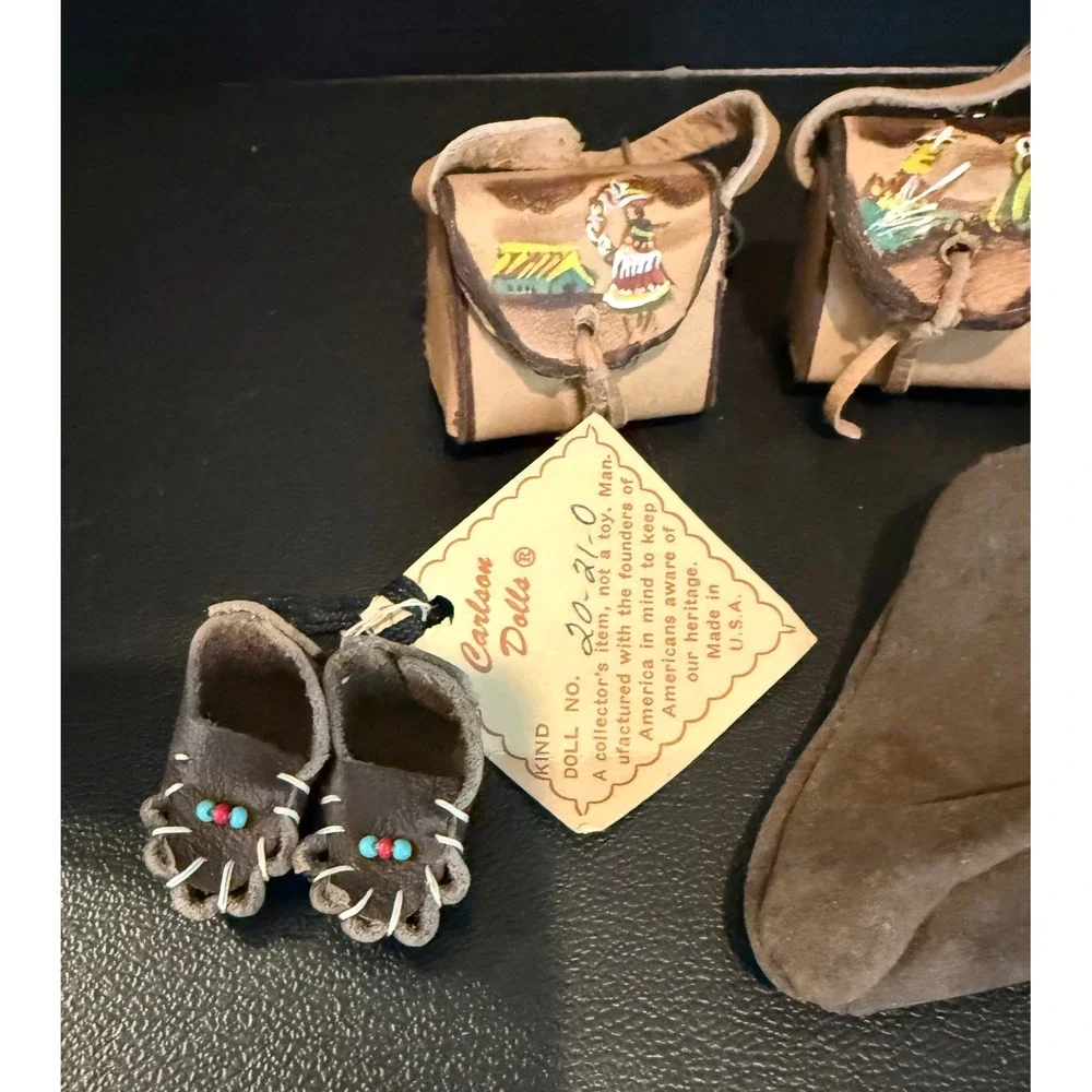 Carlson Dolls Small Doll Accessories Brown Leather Moccasins Pouch Boots